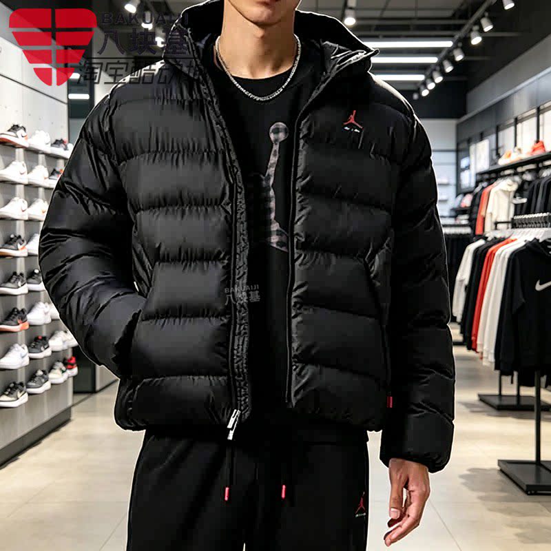 耐克男加厚保暖短款连帽棉服外套