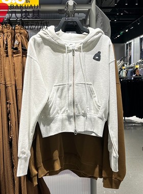 耐克女装2025冬季款刺绣灰色开衫卫衣短款连帽夹克外套IO0490-051