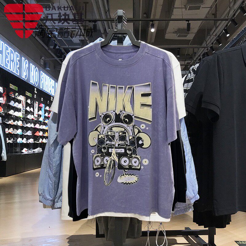 Nike耐克女装2025夏季复古做旧款图案印花宽松短袖T恤 HF9692-527