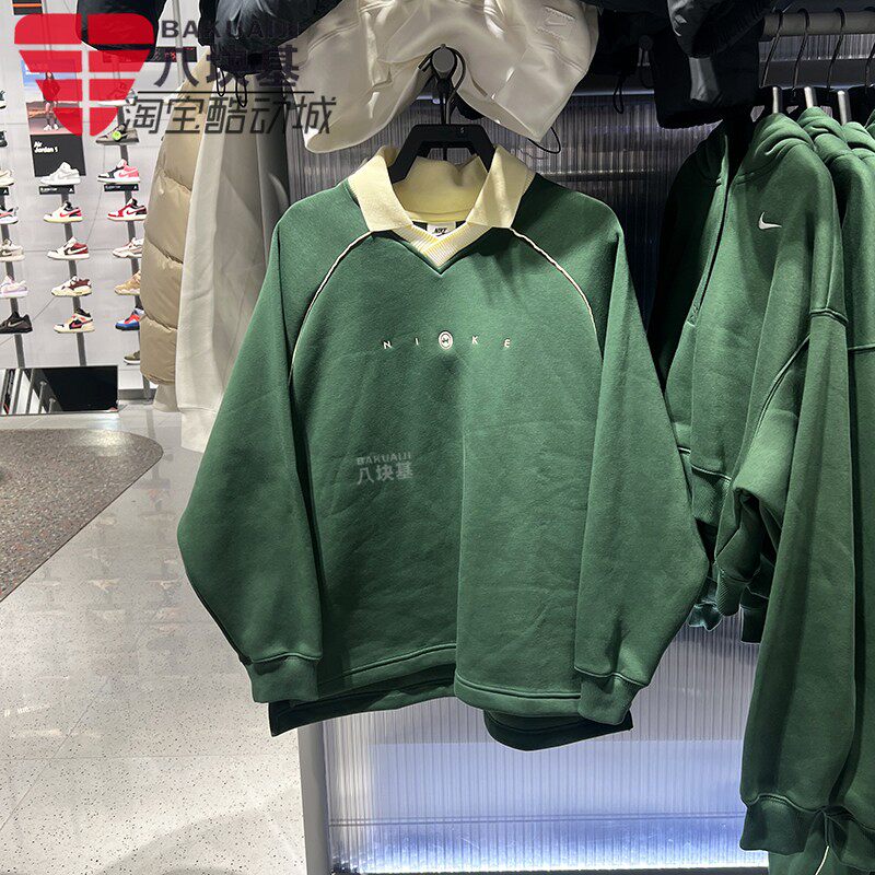 耐克女装加绒宽松翻领卫衣套头衫