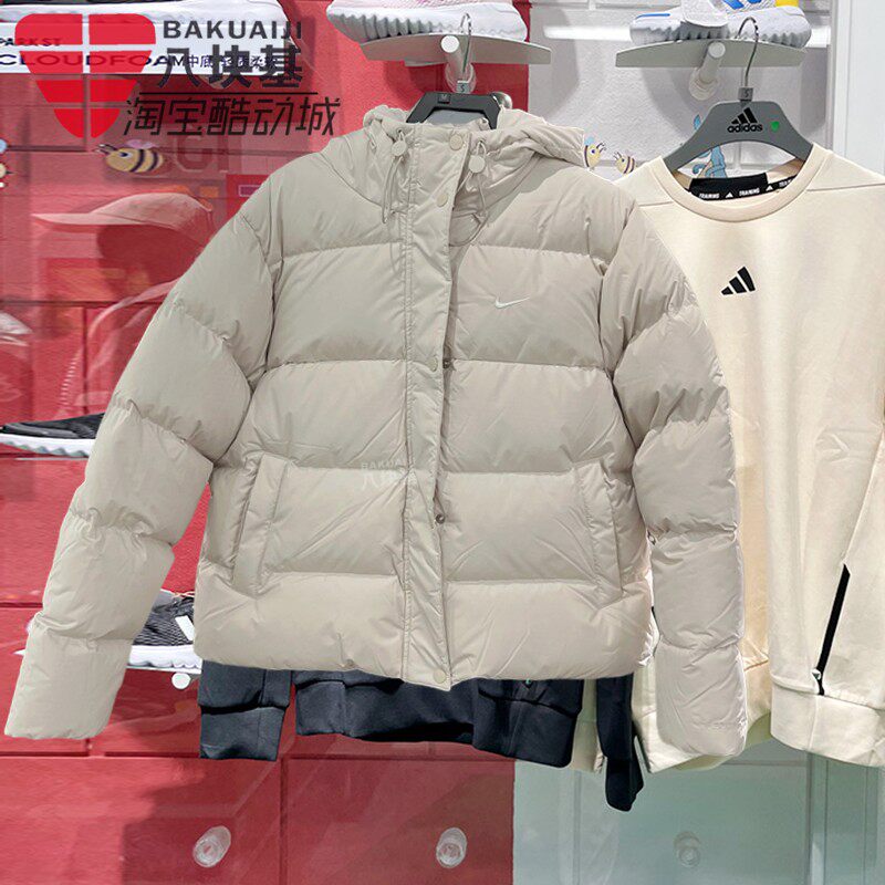 耐克外套女2024冬季短款面包服抽绳加厚保暖连帽羽绒服FZ5929-104