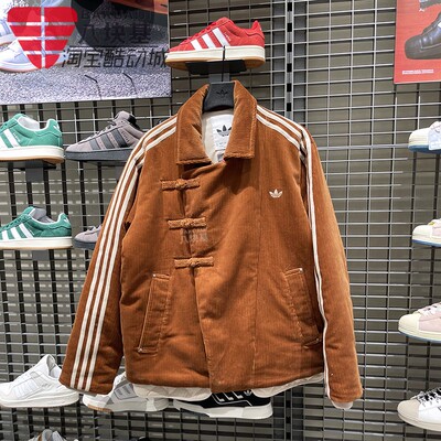 阿迪达斯三叶草男女装棉服2026春新中式保暖灯芯绒运动外套KQ5135