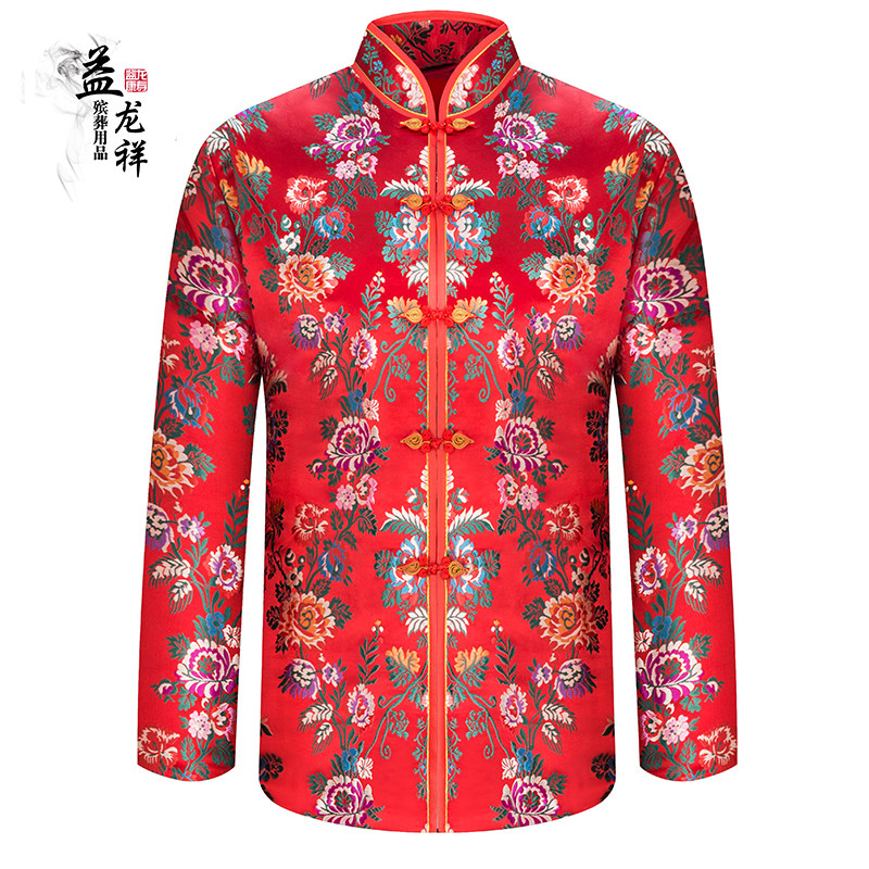 寿衣女老人全套富贵花开全棉唐装殡葬用品全套七件套装老衣送老衣