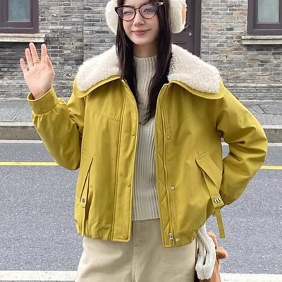 2025新款巨好看的加棉冬季外衣翻领二棉夹棉外套女款棉衣棉服棉袄