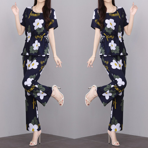 新款短袖棉绸套装人造棉两件套女