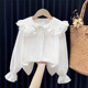 女童衬衫 上衣 白色衬衣娃娃领纯棉女孩大童打底衫 秋装 儿童2025新款