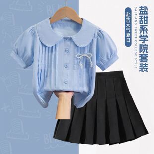女童夏季短袖衬衫jk裙子套装小学生校服学院风班服百搭短裙演出服