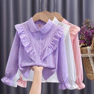 女童衬衫春装2026新款薄款中大儿童长袖纯棉衬衣女孩外套春秋上衣
