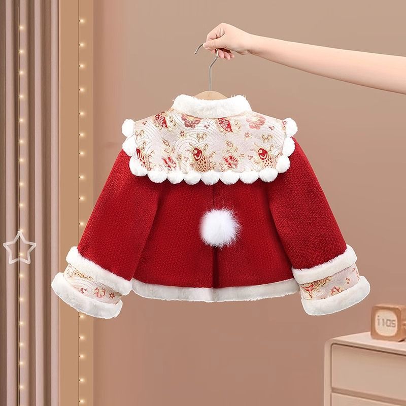 汉服女童套装冬装儿童国风拜年唐装加绒夹棉宝宝过年喜庆周岁衣服