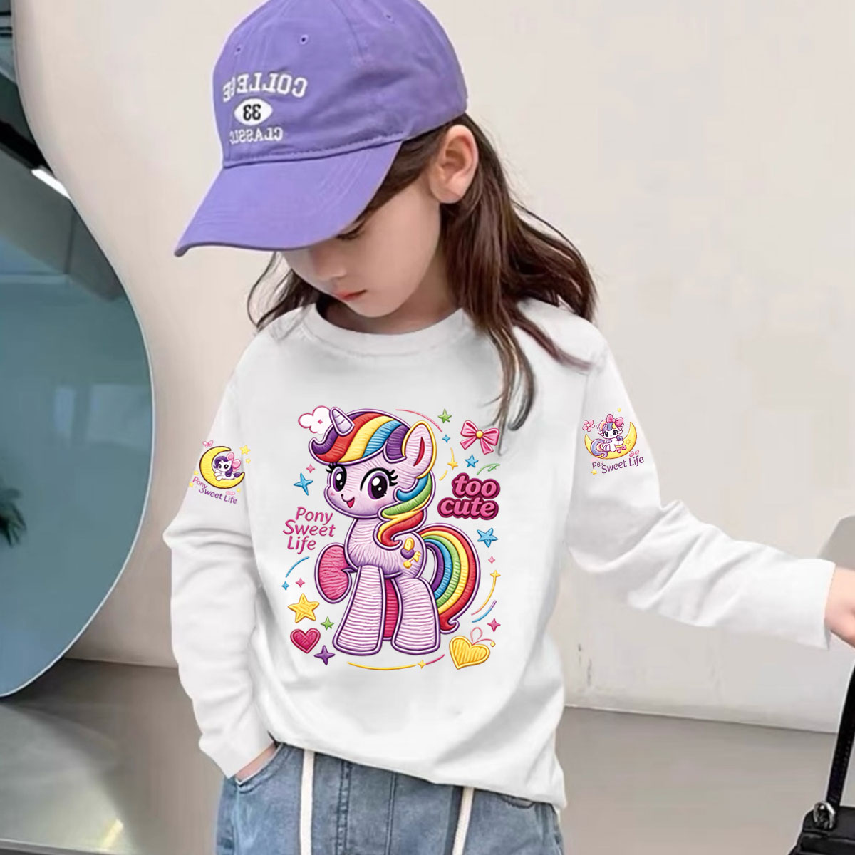 女童长袖t恤纯棉上衣儿童小马宝莉衣服秋装卡通可爱印花打底上衣