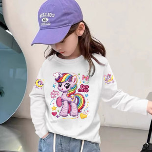 女童长袖t恤纯棉上衣儿童小马宝莉衣服秋装卡通可爱印花打底上衣