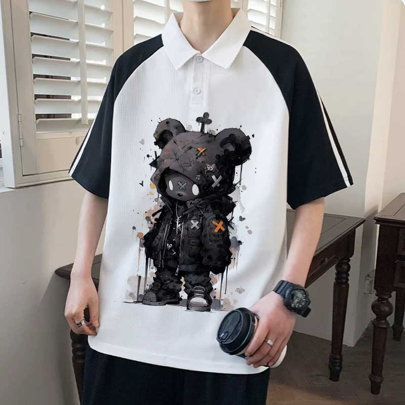 衬衫夏季高端polo衫短袖T恤男生青少年潮流韩版宽松撞色翻领上衣