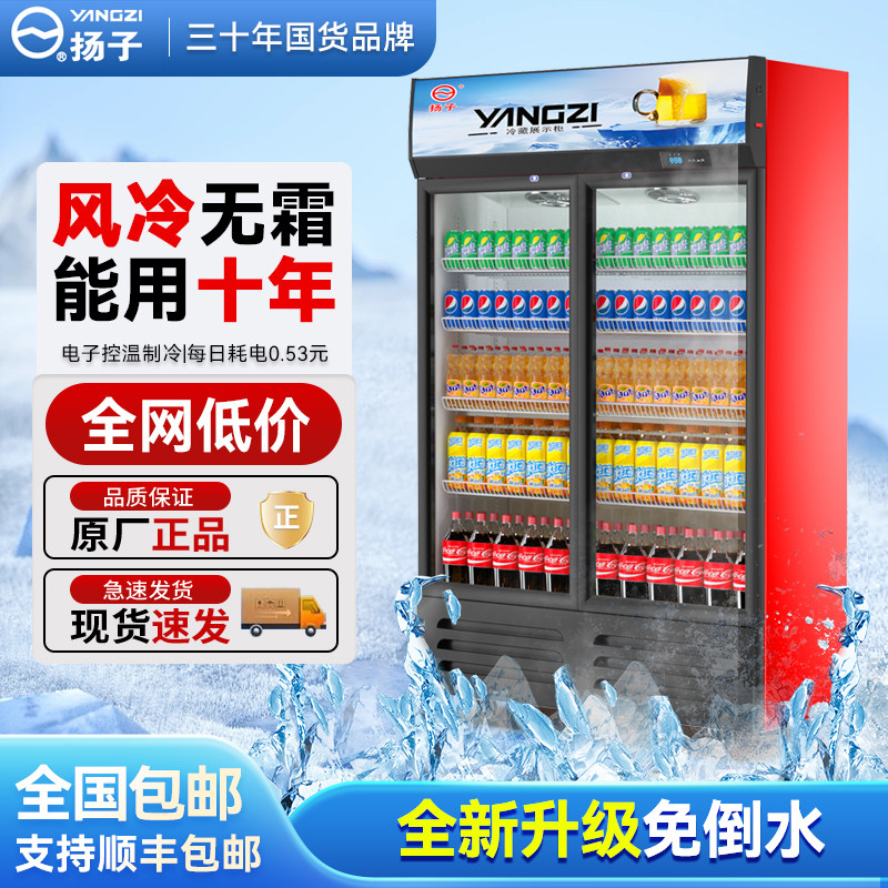 扬子铜管啤酒饮料展示柜冷藏超市冰柜商用冰箱立式保鲜冷柜双门