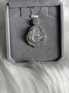 925银条中国风白玉髓吊坠大肚佛重工钻围镶新中式佛公项链女项链