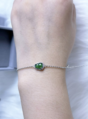 葫芦玉髓手链女款纯银天然玉石阳绿蛋面冰种手串帝王绿叠戴翠葫