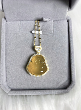 天然黄玉髓弥勒佛925 银链女新中式小众设轻奢精致锁骨链