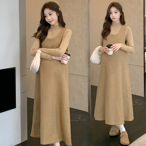 2026春秋长袖针织衫背心裙两件套女宽松显瘦纯色温柔超长款套装裙