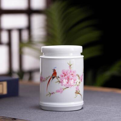 手绘毛瓷白瓷景德镇中式茶叶罐