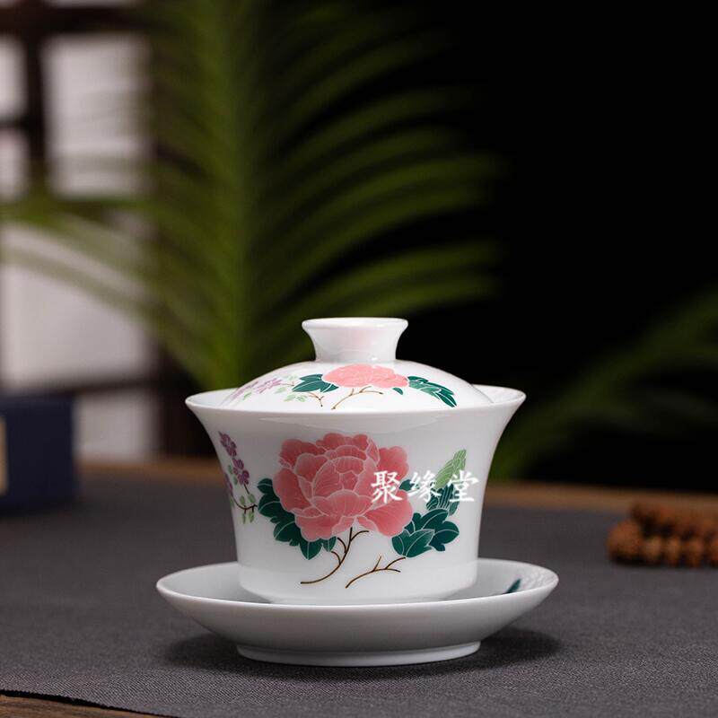 毛瓷 70-80年代白瓷国营厂货 釉下芙蓉 三才碗 盖碗 茶杯 7501瓷