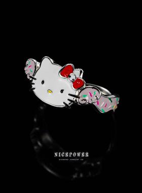 NICEPOWER Hello kietty猫头戒指 嘻哈欧美辣妹开口可调节戒指