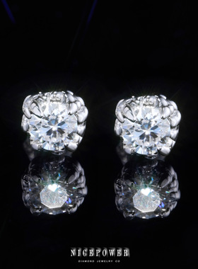 NICEPOWER VVS D色中国风祥云龙爪莫桑耳钉 龙踩祥云莫桑钻耳钉