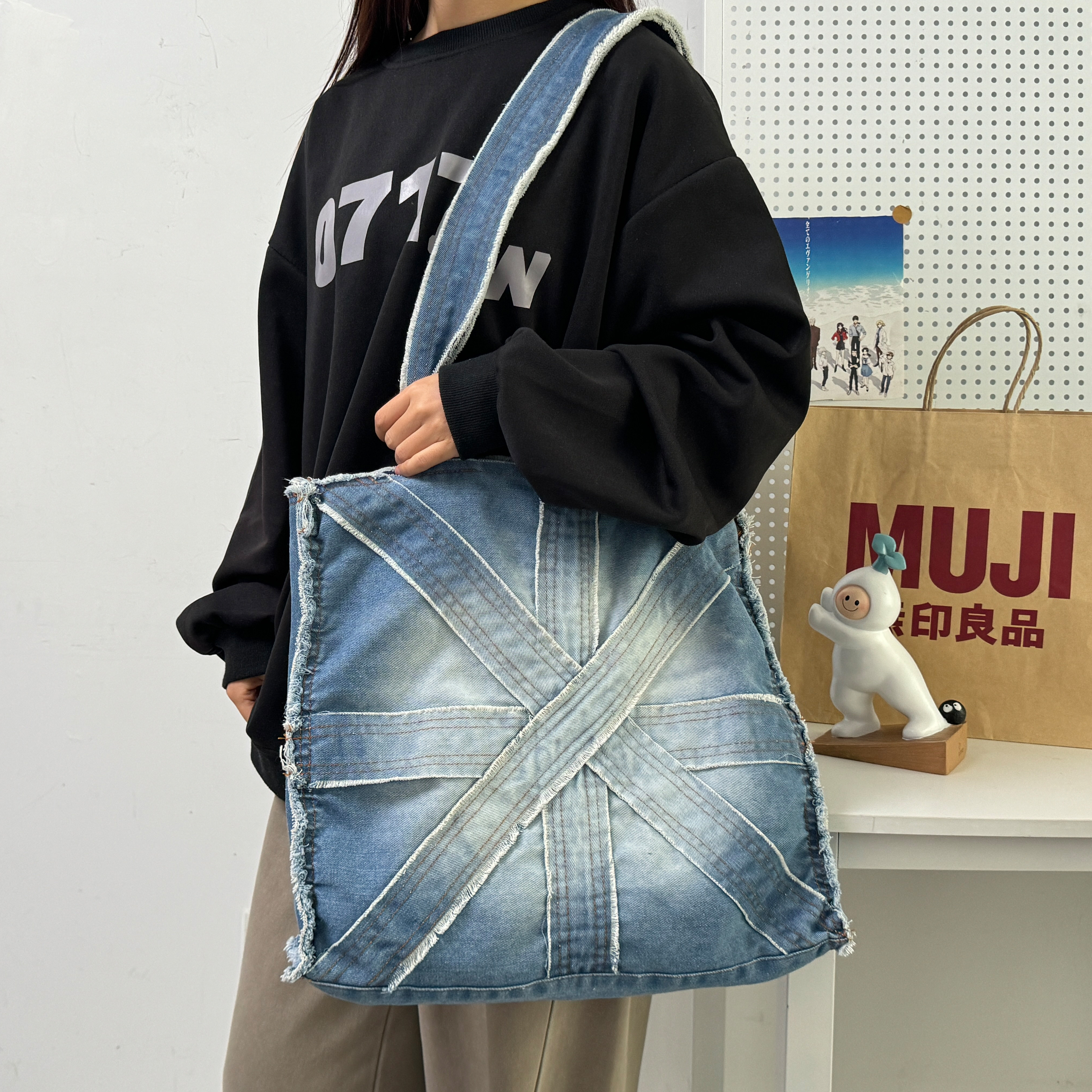 牛仔布包时尚潮流女包包气质通勤帆布女包单肩包学生挎包