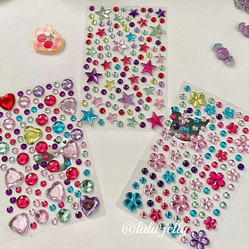 宝石贴纸纸女孩玩具五角钻石美甲梅花贴画水晶贴闪水钻卡通贴爱心