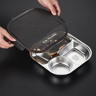 不锈钢餐盘304食品级分格带密封盖成人三格公司食堂学校学生饭盘