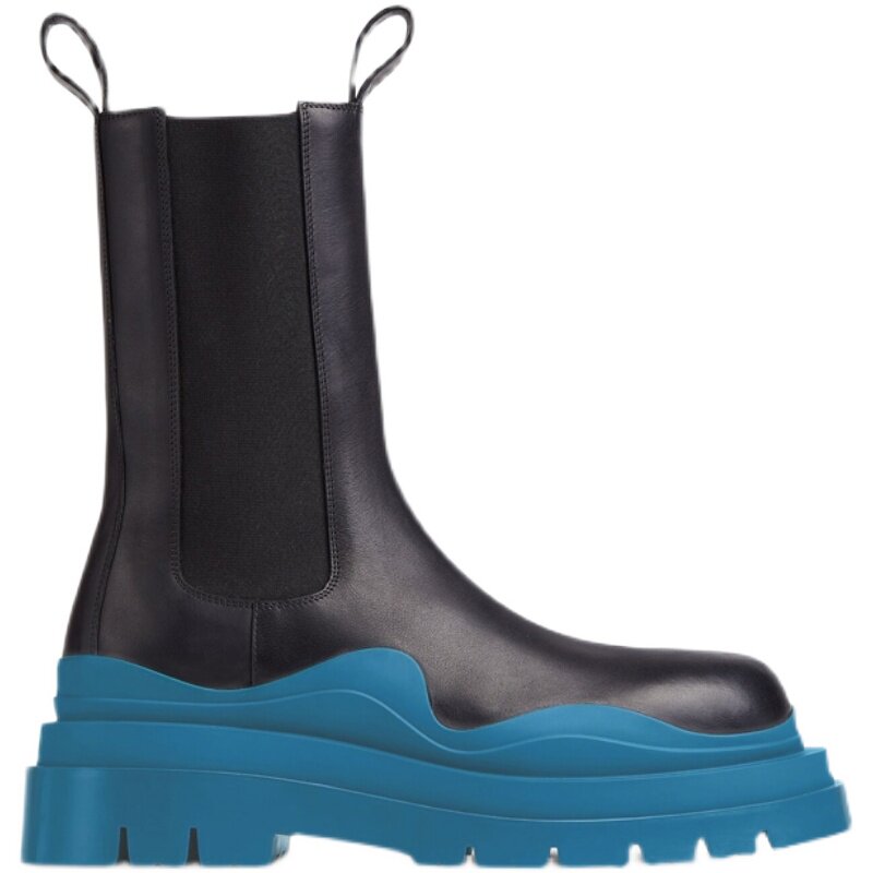 NEW PEACOCK BLUE CHELSEA BOOTS MONA PLUS SIZE MARTIN BOOTS WOMENS FLATFORM SOLE MEDIUM CHIMNEY SKINNY BOOTS