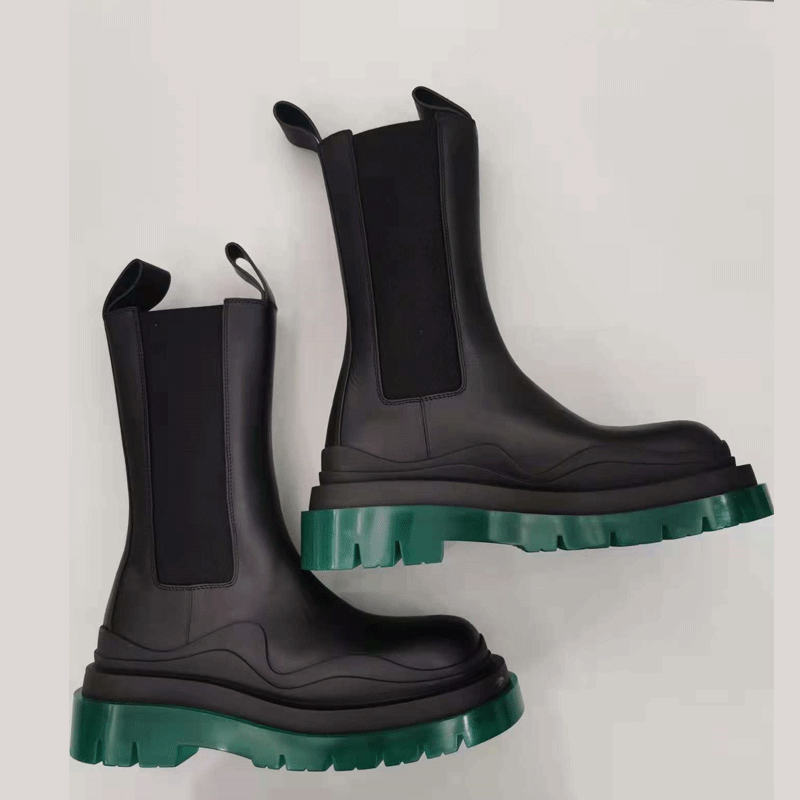 NEW MATCHING MID-RISE BOOTS WOMENS CHELSEA BOOTS GREEN PLATFORM SOLES MARTIN BOOTS WOMENS WINTER PLUS VELVET HEIGHTENED BOOTS