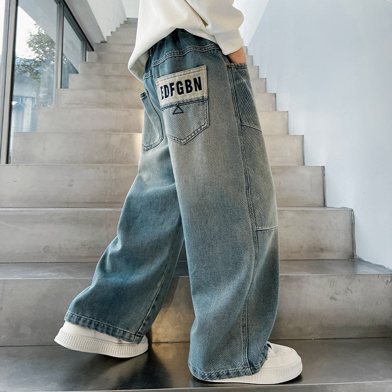 男童裤子春装帅气直筒牛仔裤中大童青少年春秋儿童男孩宽松长裤潮