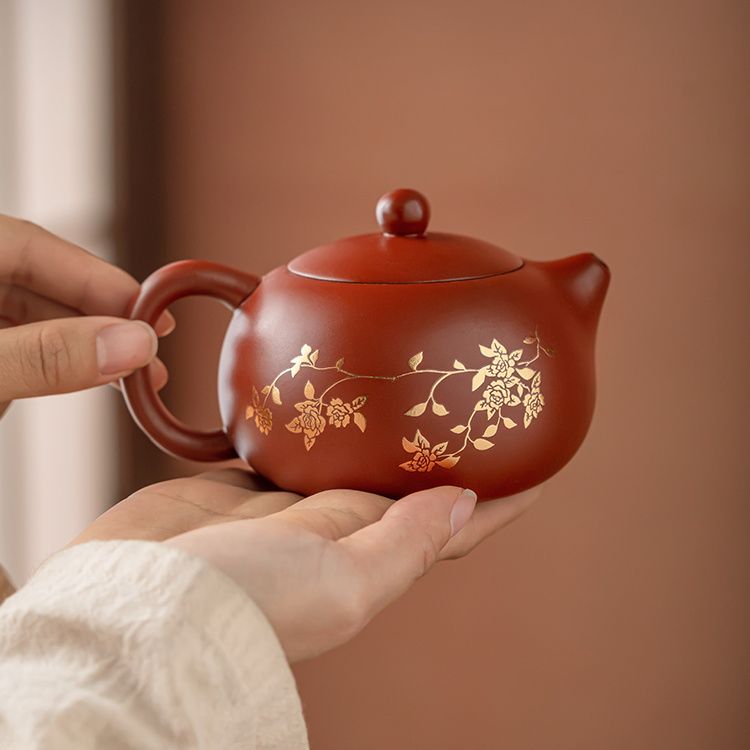 紫砂凤鸣牡丹西施壶功夫茶具高档办公复古茶壶手工泡茶壶礼盒装
