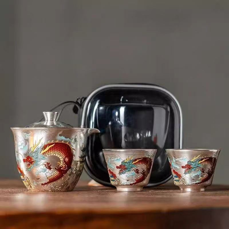 周鸿杰鎏银龙腾盛世旅行茶具
