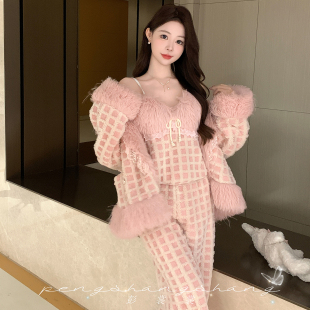 彭裳裳【半糖甜心】冬装时尚居家服家居服女士加厚保暖睡衣套装