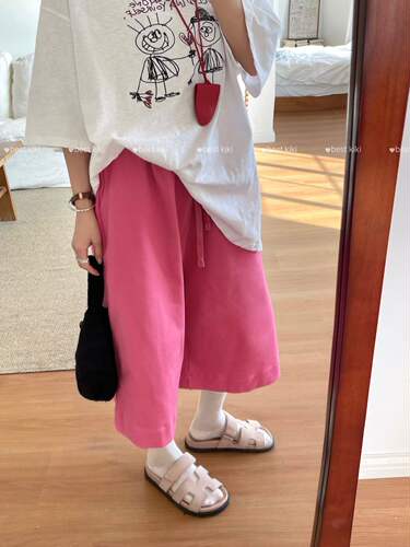 清货 KIKI韩版松弛感高腰系绳纯色简约宽松阔腿裤女显瘦休闲裤女