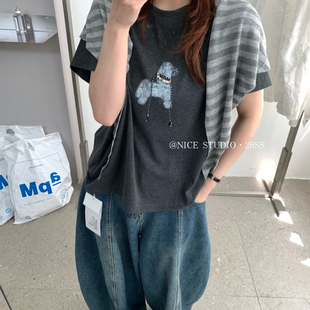 T恤1223 夏上新韩系工艺小狗印花短袖 奶思家NICE STUDIO