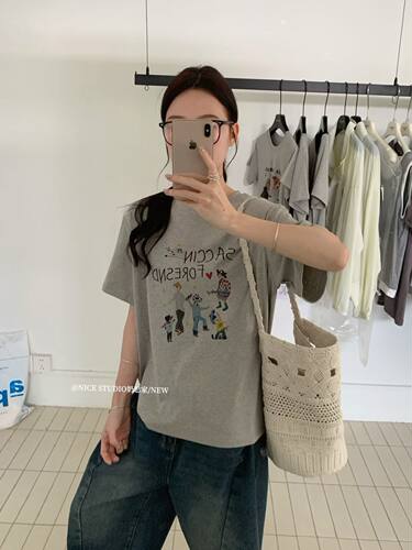 Nice studio奶思家韩系夏季卡通简约休闲百搭短袖T恤女上衣潮