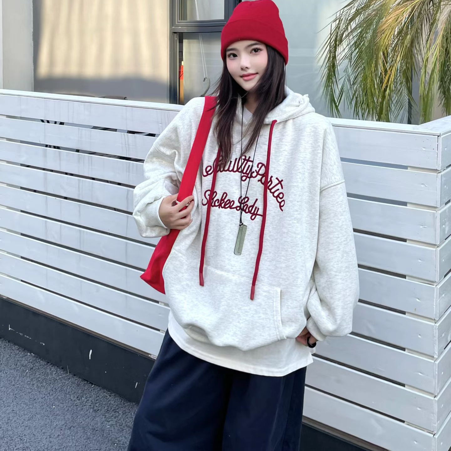 KIKI秋冬韩系通勤宽松慵懒风显瘦简约加绒套头连帽抽绳长袖卫衣女