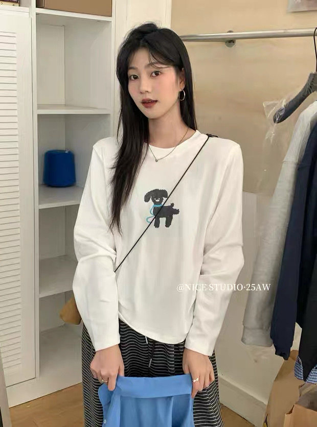 清货 NICE STUDIO奶思秋冬宽松休闲百搭圆领双面羊绒长袖T恤女