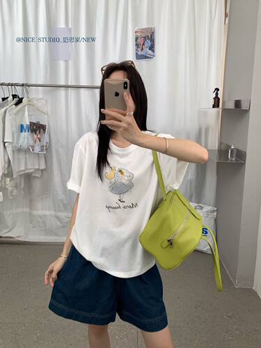 Nice studio奶思家夏上新韩系宽松大版型卡通印花休闲百搭T恤女潮