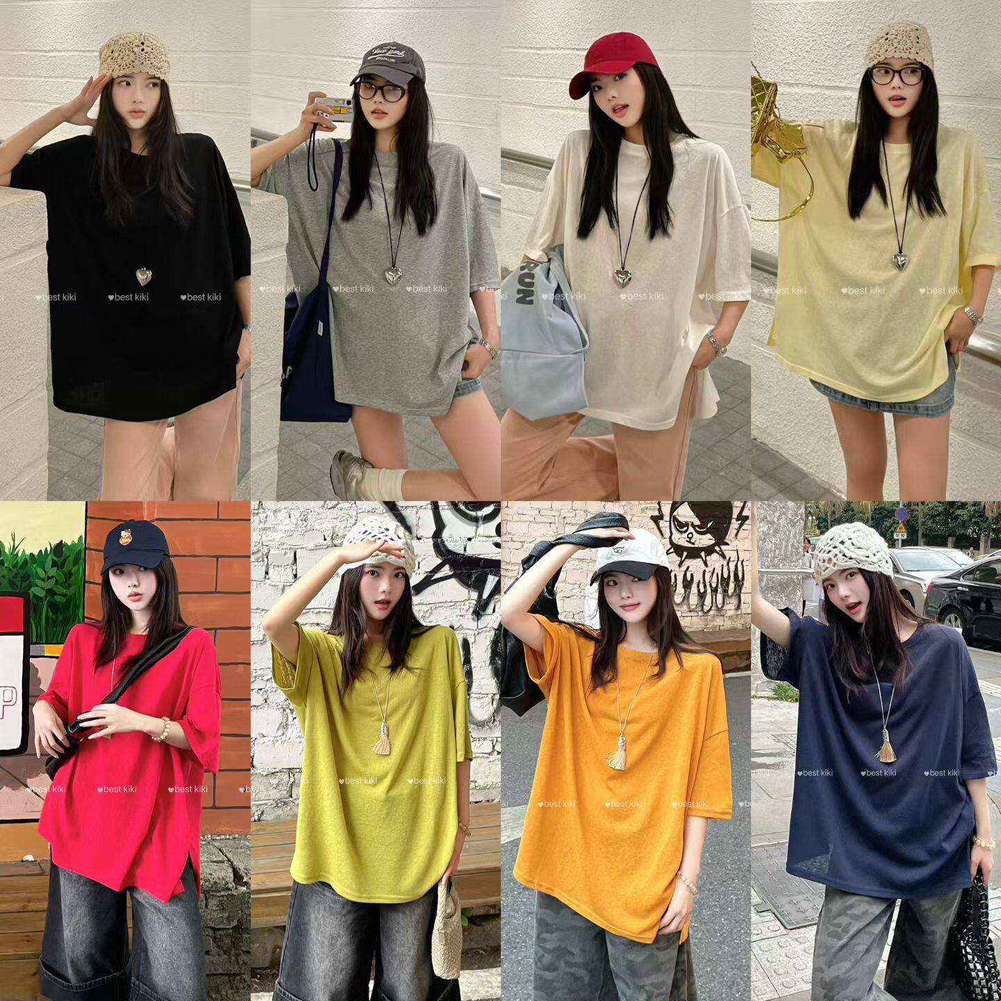 KiKi韩系宽松大版型慵懒风时尚雪花棉糖果色短袖T恤女上衣潮
