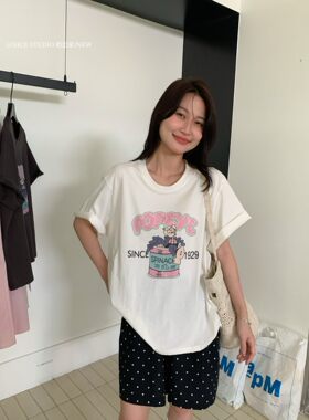 NICE STUDIO奶思家2026夏季时尚宽松百搭休闲卡通字母印花短袖T恤