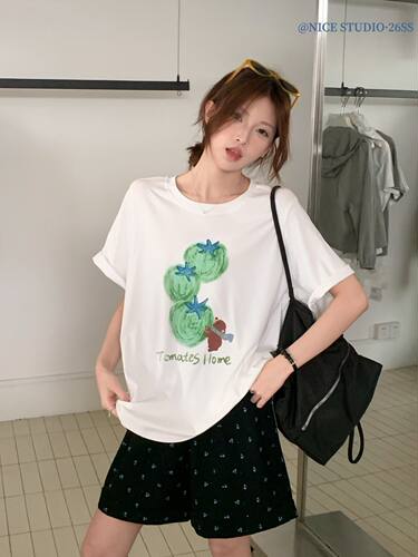Nice Studio奶思家26夏上新宽松番茄趣味印花休闲百搭短袖T恤女潮