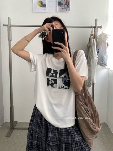 Nice studio奶思家夏季韩系休闲常规版卡通印花短袖T恤女上衣