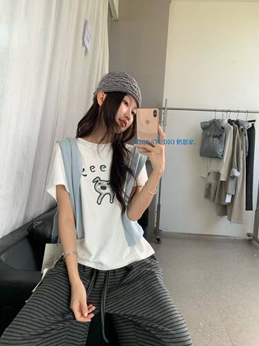 奶思家Nice studio2026秋季韩版常规显瘦百搭短袖T恤女卡通上衣潮