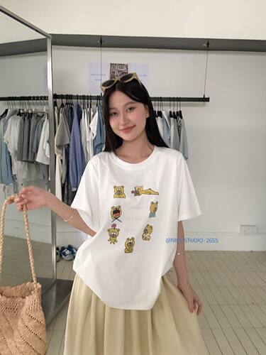 Nice studio奶思家2026夏季新款韩版宽松休闲百搭圆领短袖T恤女潮
