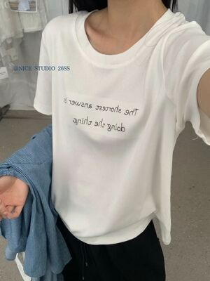 Nice studio奶思家26年夏上新韩系字母刺绣休闲短袖T恤女上衣潮