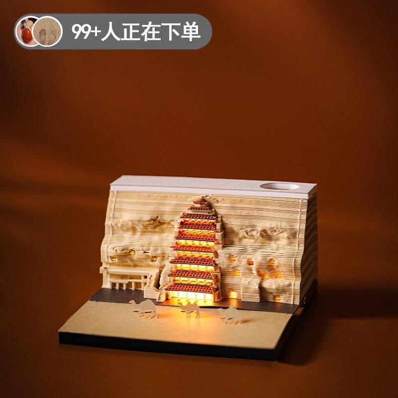 敦煌研究院 敦煌九層樓立體紙雕便簽本擺件 博物館禮品紀(jì)念品生日