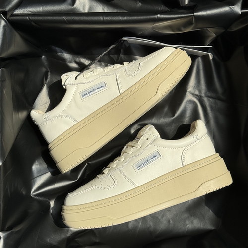 EPT鞋女厚底休闲小白鞋女新款真皮韩版百搭系带平底板鞋女潮鞋