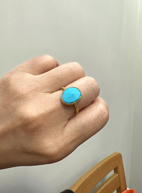 印度纯银镶嵌天然高瓷美国蓝松石戒指 13#14#可以戴